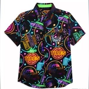 Disney Cars Land Neon Lights Woven Shirt for Men sz L